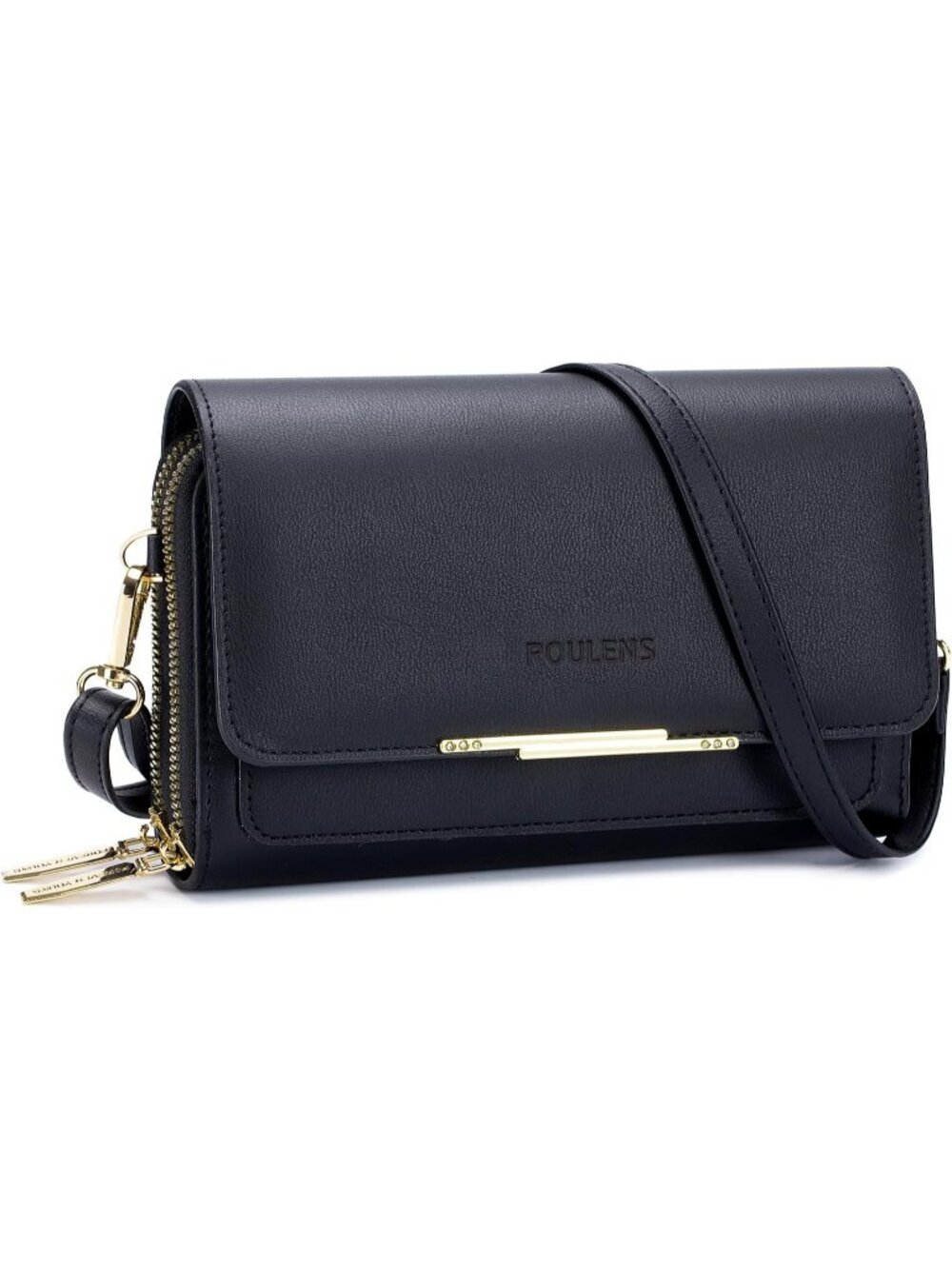 Women's Black Leather Crossbody Bag Cell Phone Wallet Shoulder Stylish Purse